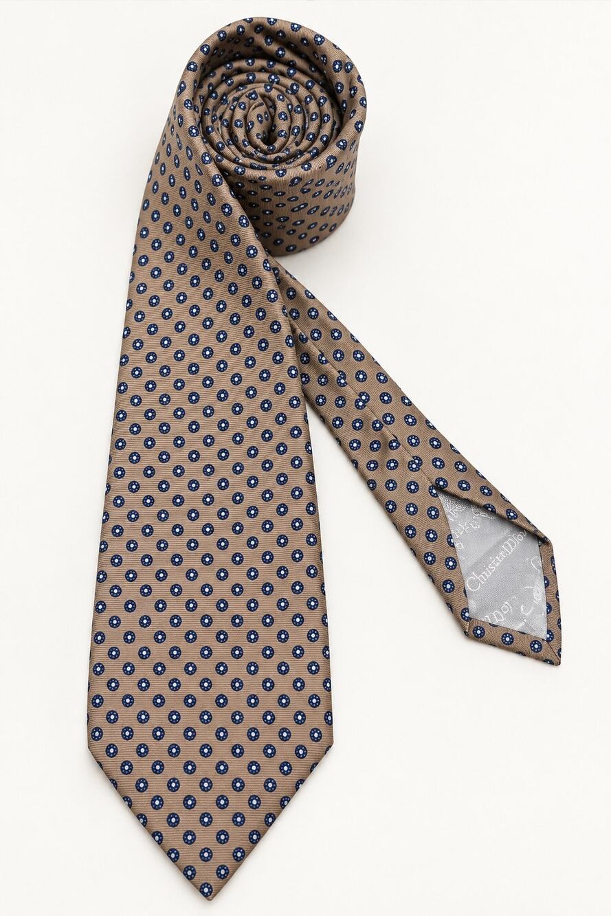 Christian Dior Silk Floral Tie Taupe Blue